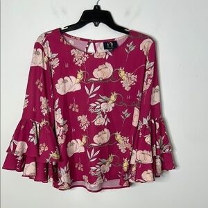 Ronner Gitana Equestrian Bell Sleeve Blouse in Jardin Red